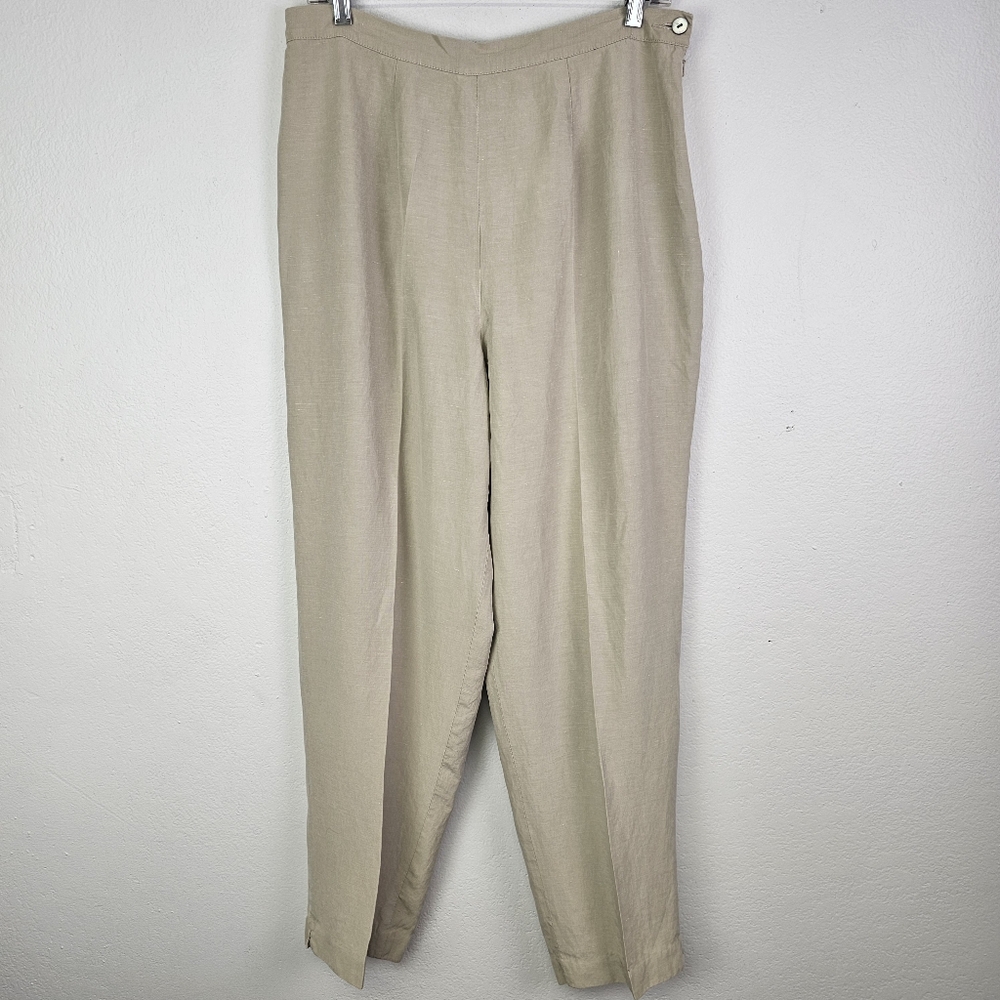 Lord & Taylor VTG Trousers Pants 100% Silk Tan Loose Fit Sz 14 Quiet Luxury